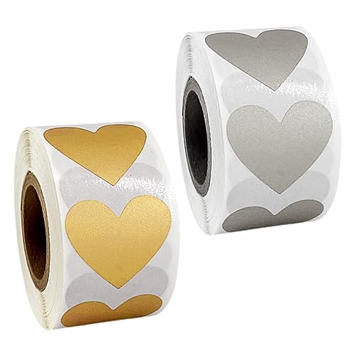 NAMOARLY 2 Rollen Herzaufkleber Scratch Off Aufkleber Roségold Herzform Selbstklebende Rubbelkarten für Hochzeiten Geburtstagsfeiern Weihnachten und DIY Projekte Je pro Rolle Insgesamt von NAMOARLY