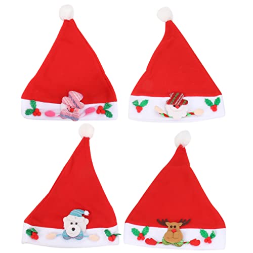 NAMOARLY 4 Stück Weihnachtsmütze für Kinder Kinderhüte Feiertagsparty liefert kinder weihnachtsmütze weihnachtsmützen kinder Tiara Kappen Stoffhüte vielseitiger Hut Weihnachten Kleidung rot von NAMOARLY