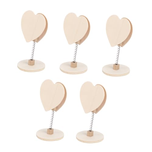 NAMOARLY 5 Stück Geschäftskartenhalter Herzdekoration bürodekorationen visitenkarten halterung christmas decoration Memo Halter Clips für die Tischdekoration Clips in Herzform hölzern Beige von NAMOARLY