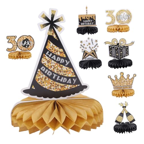 NAMOARLY 8Pcs 30th Geburtstag Waben Mittelstücke Schwarz Gold Party Dekorationen Tisch Waben Sicher Papier NAMOARLY 8Pcs 30th Geburtstag Waben Mittelstücke Schwarz Gold Party Dekorationen Tisch Waben Sicher Papier von NAMOARLY