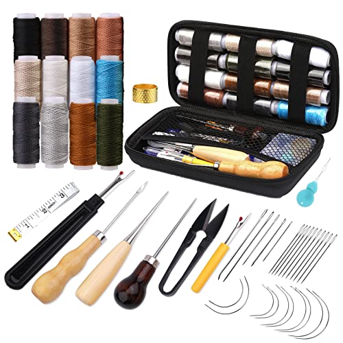 NAMOON Leder-Nähset, Polster-Reparaturset, 48-teiliges strapazierfähiges Nähset mit Nähnadeln, Nähahle, Nahttrenner, Nähgarn für Reparatur, Handnähen, DIY Lederhandwerk NAMOON Leder-Nähset, Polster-Reparaturset, 48-teiliges strapazierfähiges Nähset mit Nähnadeln, Nähahle, Nahttrenner, Nähgarn für Reparatur, Handnähen, DIY Lederhandwerk von NAMOON