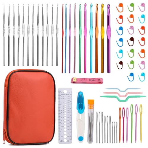60 Stück Häkelnadel-Set, Häkelnadel-Set mit Aufbewahrungskoffer, ergonomisches Häkelset mit Handnähnadeln, Anfänger-Häkelset für arthritische Hände und Bastelkunst 60 Stück Häkelnadel-Set, Häkelnadel-Set mit Aufbewahrungskoffer, ergonomisches Häkelset mit Handnähnadeln, Anfänger-Häkelset für arthritische Hände und Bastelkunst von NAMOON