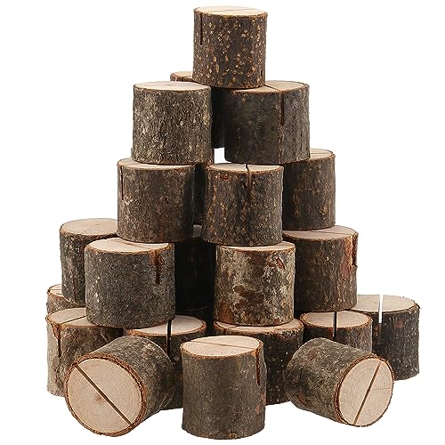 NAMYEUT 30 Stück Menükartenhalter Holz, Tischkartenhalter Holz Rund Kartenhalter, Fotohalter Platzkartenhalter Tischnummernhalter für Hochzeit Geburtstag, Fotos, Memo Notizklammern von NAMYEUT