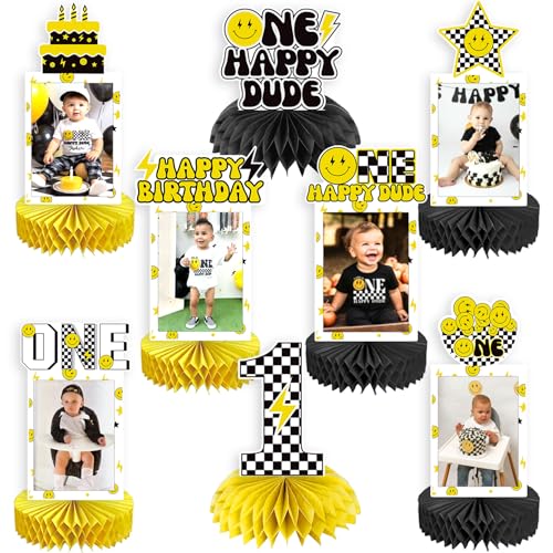 NANAGALI 8 Stück One Happy Dude Waben-Mittelstück One Happy Dude 1. Foto-Tischdekoration, Partydekorationsset, 1. Tischaufsatz, Tafelaufsatz, erster Geburtstag, Party-Idee für Babys, Jungen und von NANAGALI