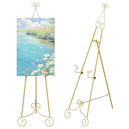 NANANARDOSO Staffelei Ständer für Schild, Metall Poster Staffelei Halter, Verstellbarer Hochzeit Schild Ständer mit Kettenstütze für Display, Party Malerei Gold NANANARDOSO Staffelei Ständer für Schild, Metall Poster Staffelei Halter, Verstellbarer Hochzeit Schild Ständer mit Kettenstütze für Display, Party Malerei Gold von NANANARDOSO