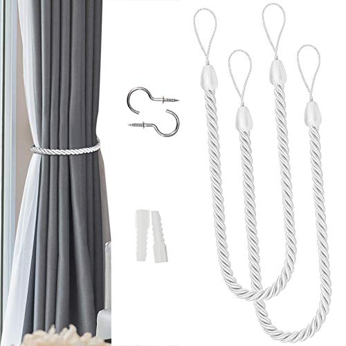 Curtain Rope Buckle, Geflochtene Vorhang Raffhalter, Künstlerische Raumdekoration, Raffhalter für Durchsichtige und Verdunkelnde Vorhänge, Baumwollseil, Weiß, 1 Paar von NANAOUS