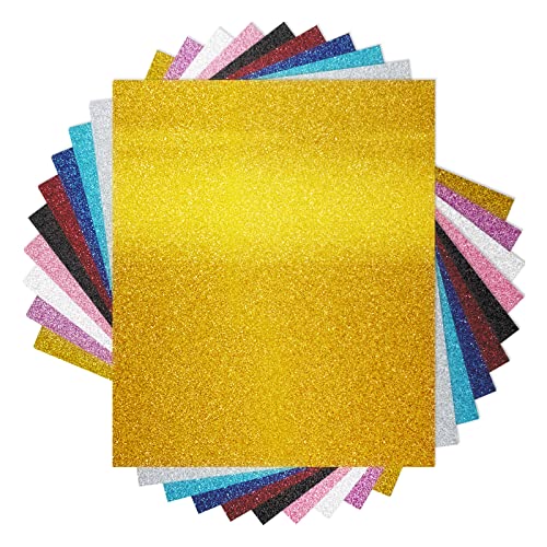 NANAPLUMS Glitzer Plotterfolie Textil - Heat Transfer Vinyl 30.5 cm*25.4 cm Transferfolie Plotter Flexfolie für Textilien Transferfolie zum Aufbügeln für DIY T-Shirt, Stoffe(10 Farben Glitzer) von NANAPLUMS