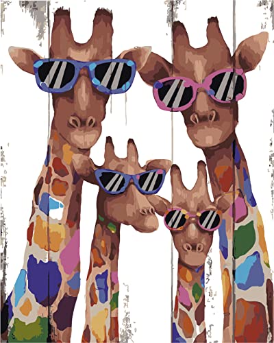 NANASUGUR Malen Nach Zahlen, Malen Nach Zahlen für Erwachsene Anfänger Kinder, Zuhause Wanddekoration Rahmenlos 40X50CM Giraffenfamilie von NANASUGUR