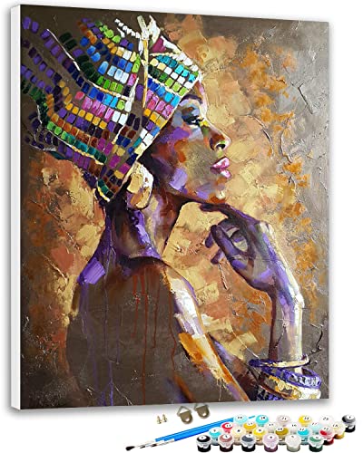 NANASUGUR Malen Nach Zahlen Erwachsene,DIY Handbemalte Ölgemälde Kits Für Wohnkultur Leinwand Gemälde Geschenk Für Erwachsene Anfänger Kinder,Afrikanische Frau 40x50CM Ohne Rahmen von NANASUGUR