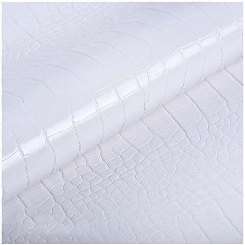 NANKAN Einfarbiges Kunstleder Stoff Polsterstoff Meterware 138cm Breite Helle Wasserdichter PU Möbelstoff für Ohrringe, Taschen, Automobil, Krokodil-Muster (Color : White) von NANKAN