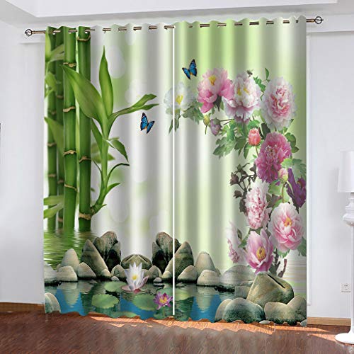 3D Grüne Bambusblüten Muster Verdunklungsvorhänge 230X234Cm (HxB) 2 Stücke Vorhang Blickdicht Für Mädchen Junge Kinderzimmer Fensterdekoration, Gardinen Wohnzimmer Schlafzimmer Ösenvorhang von NANRUI Global Shopping