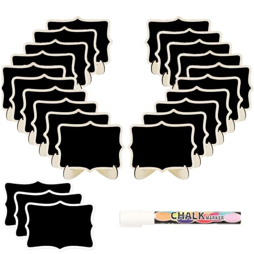 20 Pack Mini Kreidetafeln Schilder mit Staffelei stehen, kleine Rechteck Kreidetafeln Blackboard, Holz Tischkarten für Hochzeiten, Message Board Zeichen und Event-Dekoration, 1 Flüssigkeit Kreide von NANXJIUR