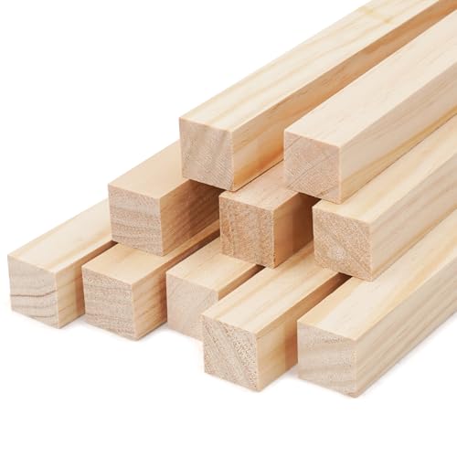10PCS hölzerne quadratische Dübeln Stäbe Dübeln Sticks Holz 20 x 300 mm quadratische hölzerne Dübeln Stäbe Holz für Kunsthandwerk, unfertige Hartholz Sticks, DIYers, Home Decor (20mm) von NANXJIUR