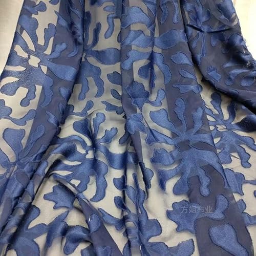 NANZU 150 cm breit schwarz blau bestickter halbtransparenter Chiffon-Stoff am laufenden Meter Polyester-Chiffon-Stoff zum Schneidern von Kleidung von NANZU