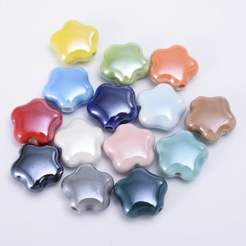 NANZU 15mm 20/40 Stück cremefarbene Bunte Porzellanperlen fünfzackiger Stern Keramikperlen für handgefertigte Schmuckherstellung Armbänder Halskette Handwerk NANZU 15mm 20/40 Stück cremefarbene Bunte Porzellanperlen fünfzackiger Stern Keramikperlen für handgefertigte Schmuckherstellung Armbänder Halskette Handwerk von NANZU