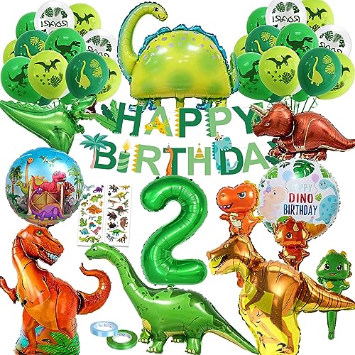NAOLIU 36 Stück Dino Geburtstag Deko, Dino Geburtstag Deko 2 Jahre, Dino Deko Kindergeburtstag,Grün Dino Luftballon, für Dinosaurier Party Dschungel Party Kinder von NAOLIU