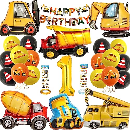 NAOLIU Bagger Geburtstag Deko 1 Jahre, Bagger Kindergeburtstag, Bagger Luftballons mit Happy Birthday Banner, Geburtstagsdeko Jungen, Bagger Kindergeburtstag Deko, für Babyparty Geburtstagsparty von NAOLIU