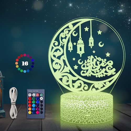 NAOLIU Mubarak Ramadan LED Lampe, Ramadan Licht Deko, Eid Dekorationen Ramadan LED DIY Lamp, Farbwechsellampe mit Fernbedienung, Ramadan Dekoration Lichter, Geschenke für Ramadan Handwerk Dekoration von NAOLIU