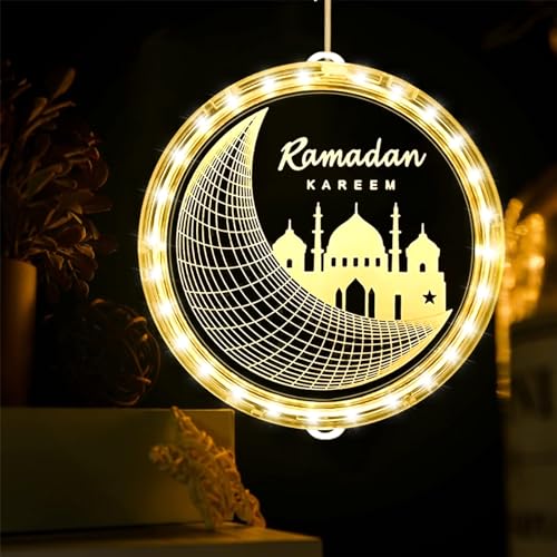 NAOLIU Ramadan Deko Lampe, Eid Ramadan Dekorative Fenster Lichter, Eid Ramadan Dekoration Fee Licht mit Saugnapfhaken, LED Muslim Ramadan Lichter, Islamisch Muslimisch Licht Deko für Außen Innen Party von NAOLIU
