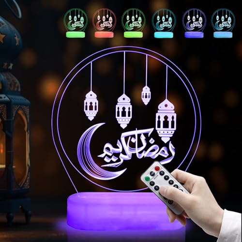 NAOLIU Ramadan Dekoration Lichter, Muslim Ramadan Lichterkette,3D 6 Farben Ramadan Farbwechsellampe mit Fernbedienung, Ramadan Dekoration LED DIY Lamp, Ramadan Deko Lampe für Outdoor Indoor von NAOLIU
