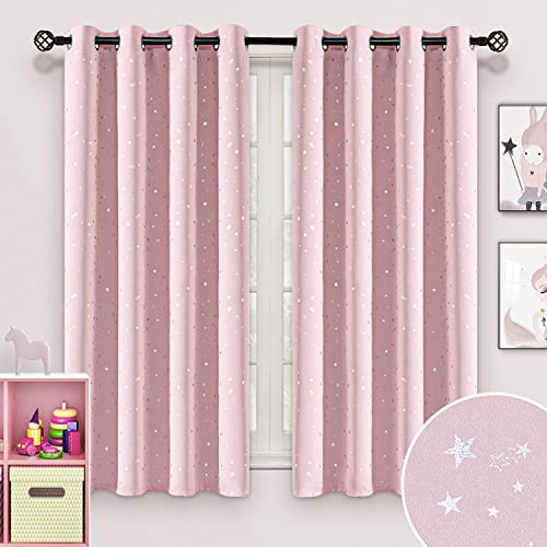 NAPEARL Kinderzimmer Gardinen mit Silberner Sterne, Hellpink Ösenvorhang für Mädchen Kinderzimmer, 2 Stücke Sterne Verdunkelungsvorhang mit den Raffhaltern, Jeder H 137 X B 132cm NAPEARL Kinderzimmer Gardinen mit Silberner Sterne, Hellpink Ösenvorhang für Mädchen Kinderzimmer, 2 Stücke Sterne Verdunkelungsvorhang mit den Raffhaltern, Jeder H 137 X B 132cm von NAPEARL