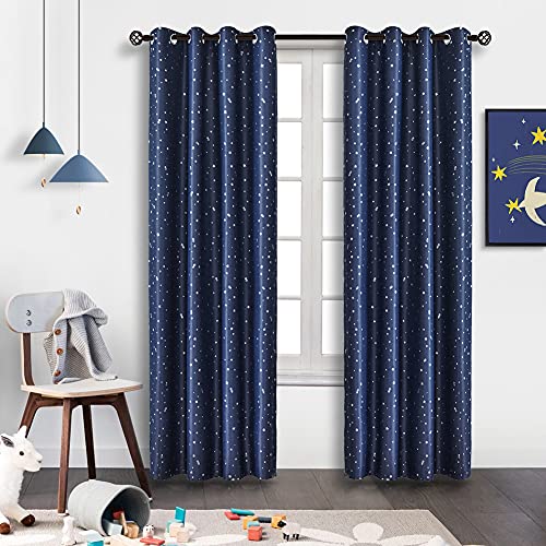 NAPEARL Vorhänge mit Silbernen Sternen, 2 Stücke Dunkelblau Verdunkelungsvorhänge für Kinderzimmer, Blickdichte Gardinen mit Ösen, 2X H 214 X B 132cm NAPEARL Vorhänge mit Silbernen Sternen, 2 Stücke Dunkelblau Verdunkelungsvorhänge für Kinderzimmer, Blickdichte Gardinen mit Ösen, 2X H 214 X B 132cm von NAPEARL