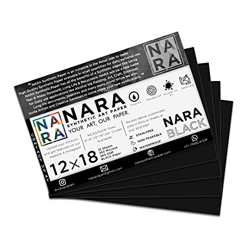 NARA Alkohol-Tintenpapier, schwarz, 30,5 x 45,7 cm, 350 Mikron/360 g/m², 10 Blatt, Medium+ Papier, Papier für Alkohol, Tinte, Kunstmalerei, 100 % fleckenfrei von NARA SYNTHETIC PAPER