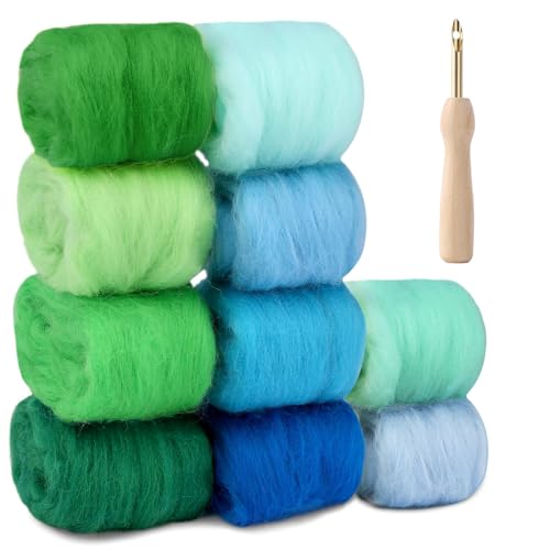 10 Farben Nadelfilz Set, Nadel Filz Wolle, Nadelfilz Wollen, Nadel Filz Wolle Kit mit Filznadeln, Filzwolle Set je 10 g, Filzwolle Nassfilzen Nadelfilzen Set für Filzwolle Trockenfilzen DIY Handwerk von NAROSEBE