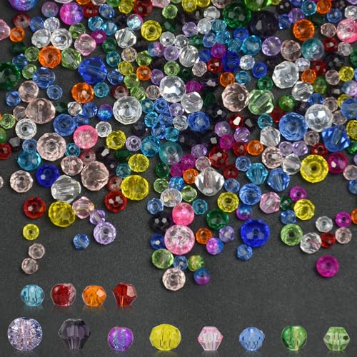 1300 Stück Facettierte Perlen, 4/6/8mm, Kristall Facettierte Glasperlen, Glitzerperlen zum Auffädeln, Crackle Glasperlen, Bunte Glasperle Deko mit Aufbewahrungsbox für DIY (bunt-1300) von NAROSEBE