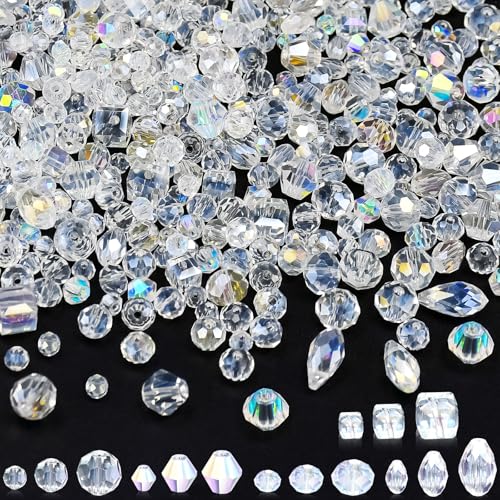 600 Stück Facettierte Perlen, 4/6/8mm, Kristall Facettierte Glasperlen, Glitzerperlen zum Auffädeln, Crackle Transparent Glasperlen Deko Mit Aufbewahrungsbox für DIY von NAROSEBE