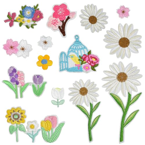 NAROSEBE 14 Stück Aufnäher Patches Blumen Aufbügel Bügelflicken Patches zum Aufbügeln Blume Gestickte Flicken Aufnäher Blumenranke Buegelbilder Bestickte Patches Sticker für DIY Kleidung Jeans (A) von NAROSEBE