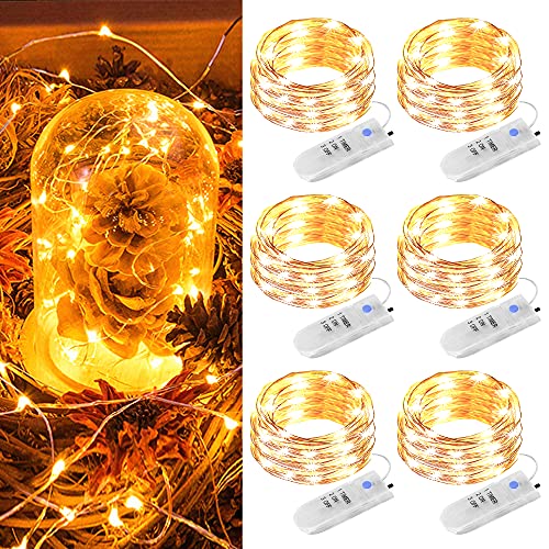 Micro LED Lichterkette Batterie, 6 Stück 2M 20 LEDs Lichterketten mit Timer Kupfer Drahtlichterkette Weihnachtsbeleuchtung für Zimmer, Innen, Halloween, Außen, Party, Hochzeit, Dekoration von NASHARIA