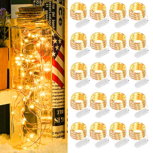 Micro LED Lichterkette mit Batterie, 20 Stück 2 Meter 20LED Lichterketten Batterie Betrieb Auf IP65 Wasserdicht Kupfer Drahtlichterkette für Zimmer, Innen, Halloween, Weihnachten, Party, Hochzeit Deko von NASHARIA
