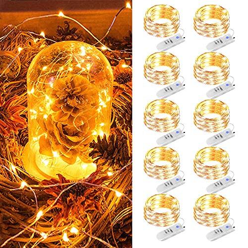 Nasharia Micro LED Lichterkette Batterie, 10 Stück 2M 20 LEDs Lichterketten mit Timer Kupfer Drahtlichterkette Weihnachtsbeleuchtung für Zimmer, Halloween, Außen, Party, Hochzeit, Dekoration, weiß von NASHARIA