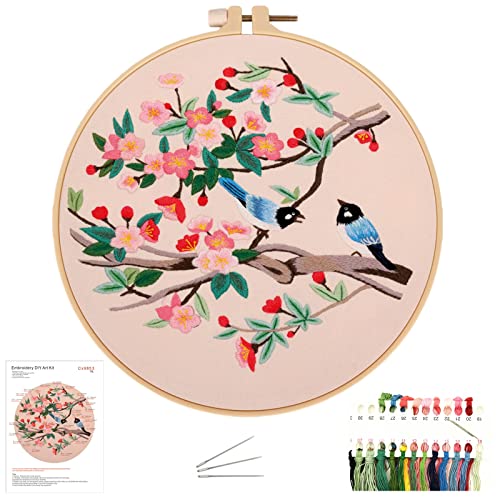 Stickset für Erwachsene Anfänger, Kreuzstich Starter Kit enthalten Sticktuch mit Blumenmuster, Embroidery Hoop, Anleitung, Sticknadeln und Stickgarn, Heimdekorationskunst, Geschenke für Freunde. von NASHRIO