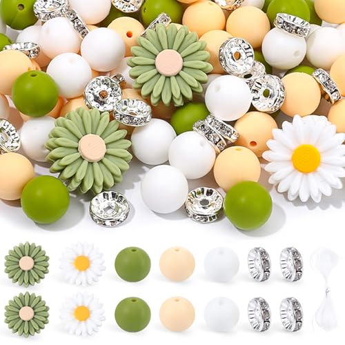 1 Set Silikonperlen, süße Gänseblümmelblume, runde, flache runde Rondelle -Abstandshalterperlen mit elastischen Seil für DIY -Stifte Armband Schlüsselbund Lanyard Hang Orament 1 Set Silikonperlen, süße Gänseblümmelblume, runde, flache runde Rondelle -Abstandshalterperlen mit elastischen Seil für DIY -Stifte Armband Schlüsselbund Lanyard Hang Orament von NASSMOSSE