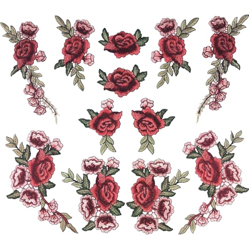 12 -pcs Blumeneisen auf Flecken, rote Rose bestickte Blumenapplikation elegante Pfingstrose auf Flecken DIY Kragen Büste Kleiderbeutel Schuhe Schuhe 12 -pcs Blumeneisen auf Flecken, rote Rose bestickte Blumenapplikation elegante Pfingstrose auf Flecken DIY Kragen Büste Kleiderbeutel Schuhe Schuhe von NASSMOSSE