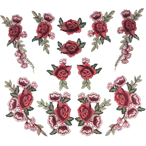 12 -pcs Blumeneisen auf Flecken, rote Rose bestickte Blumenapplikation elegante Pfingstrose auf Flecken DIY Kragen Büste Kleiderbeutel Schuhe Schuhe 12 -pcs Blumeneisen auf Flecken, rote Rose bestickte Blumenapplikation elegante Pfingstrose auf Flecken DIY Kragen Büste Kleiderbeutel Schuhe Schuhe von NASSMOSSE