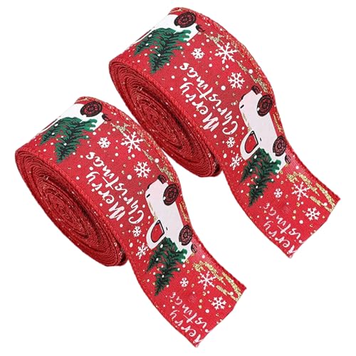 2 Weihnachtsbänder mit Draht, 2 m, für Auto, Schnee, Weihnachtsband für Baumgirlanden, Kränze, Schleifen, Weihnachtsdeko, DIY-Bastelarbeiten von NASSMOSSE