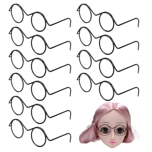 NASSMOSSE 10 Paar Dollgläser, Schwarze Metalldraht-Mini-Rahmen, Klassische Retro-Runde Brillen für Puppen, Haustiere, Kostüm & Cosplay, Foto-Requisiten von NASSMOSSE
