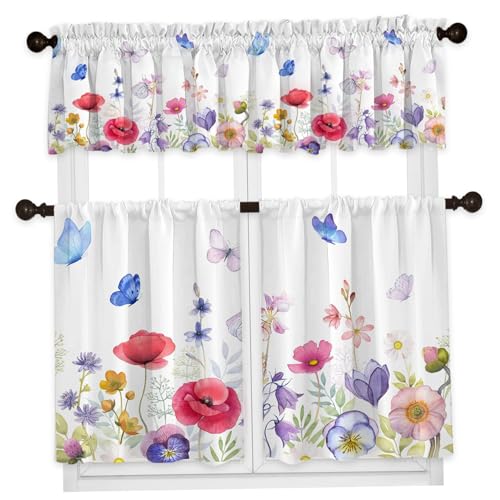 NASSMOSSE Küchenvorhänge Sets für Fenster, 3-teilige Halbschale Blumenküchenvorhänge und -valancen mit Stangentasche für Wohnkultur NASSMOSSE Küchenvorhänge Sets für Fenster, 3-teilige Halbschale Blumenküchenvorhänge und -valancen mit Stangentasche für Wohnkultur von NASSMOSSE