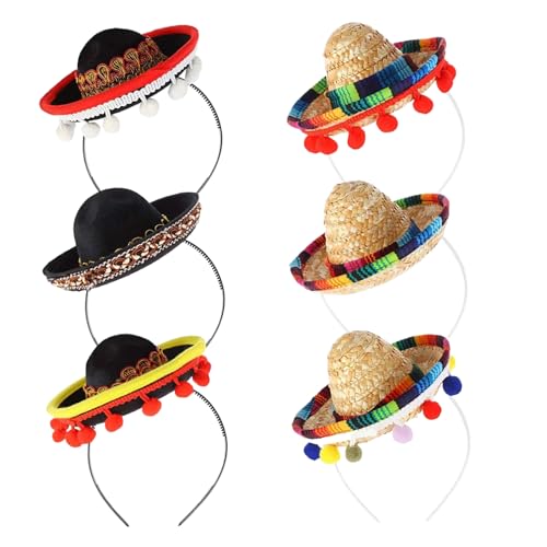 NASSMOSSE Mini Sombrero hüte 6pcs kleine Sombrero Party hüte mit haarreiber mexikanischer Partei Preis für Menschen pet mexikanische Party Dekoration Stirnband von NASSMOSSE