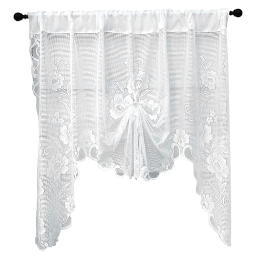 NASSMOSSE Spitzenvorhänge, 59x39in Blumengestickte Halbküchenküchenvorhänge, Prinzessinstil Wasserfall Valance Stufe für Badezimmer Halbfenster NASSMOSSE Spitzenvorhänge, 59x39in Blumengestickte Halbküchenküchenvorhänge, Prinzessinstil Wasserfall Valance Stufe für Badezimmer Halbfenster von NASSMOSSE