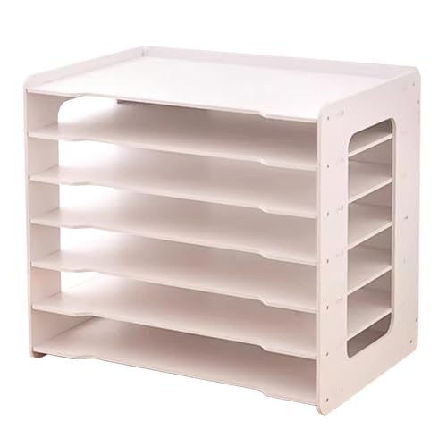 Papier-Organizer 44 x 30 x 39 cm mit 7 Ablagen, Papierregal, Holz-PVC-Platte, strapazierfähig, weiß, Schreibtisch-Organizer, abgerundete Eckablage für A3, A4 Bücher, Akten von NASSMOSSE