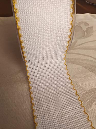 NASTRIFICIO ROSSI SAS Aida-Stoffband, 2,5 m, Variante Weihnachten (53 m, weiß/gold) von NASTRIFICIO ROSSI SAS
