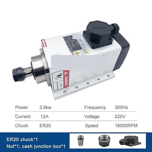 NATEPLALFC 3,5 kW, quadratische luftgekühlte Spindel, 220 V 380 V, luftgekühlte Maschinenspindel, ER20-Spannfutter,(3.5kw 220V) von NATEPLALFC