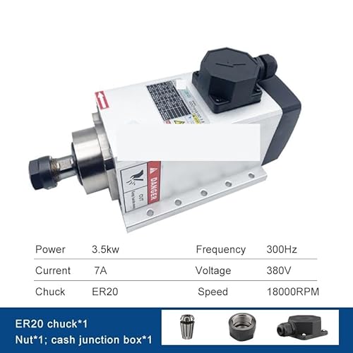 NATEPLALFC 3,5 kW, quadratische luftgekühlte Spindel, 220 V 380 V, luftgekühlte Maschinenspindel, ER20-Spannfutter,(3.5kw 380V) von NATEPLALFC