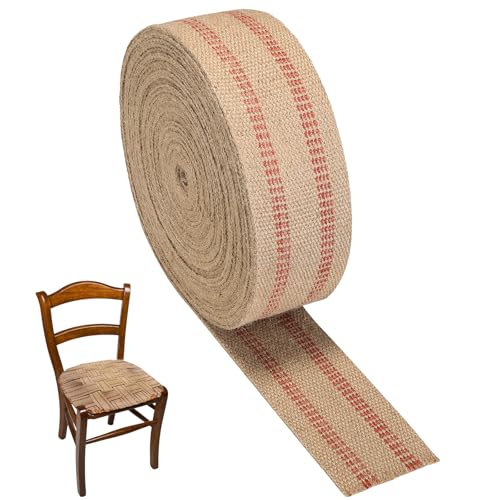 NATGAI Jute-Gurtband, 30 Meter Breite 8,9 cm Rolle, natürliche Jute, rote Linie, Jute-Gurtband, Polsterstuhl, Gurtband, zum Basteln, Befestigen von Stühlen und zur Schaffung einer rustikalen NATGAI Jute-Gurtband, 30 Meter Breite 8,9 cm Rolle, natürliche Jute, rote Linie, Jute-Gurtband, Polsterstuhl, Gurtband, zum Basteln, Befestigen von Stühlen und zur Schaffung einer rustikalen von NATGAI