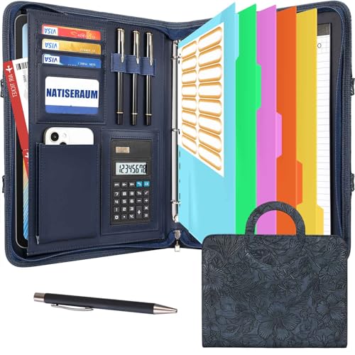 NATISERAUM Portfolio-Organizer – 3-Ringbuch mit Griff, veganes Leder, Business-Padfolio-Mappe mit Notizblock, inklusive 5 Trennwänden mit 10 Taschen für Dokumente NATISERAUM Portfolio-Organizer – 3-Ringbuch mit Griff, veganes Leder, Business-Padfolio-Mappe mit Notizblock, inklusive 5 Trennwänden mit 10 Taschen für Dokumente von NATISERAUM