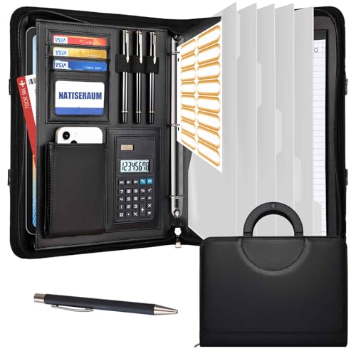 NATISERAUM Portfolio-Organizer – 3-Ringbuch mit Griff, veganes Leder, Business-Padfolio-Mappe mit Notizblock, inklusive 5 transparenten Schutzfolien für Dokumente NATISERAUM Portfolio-Organizer – 3-Ringbuch mit Griff, veganes Leder, Business-Padfolio-Mappe mit Notizblock, inklusive 5 transparenten Schutzfolien für Dokumente von NATISERAUM